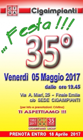 Venerdì 5 MAGGIO 2017: 35° di CIGAIMPIANTI - ROTARY CLUB di CENTO