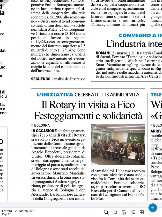 20 Marzo 2018 - Il Rotary in visita a FICO - ROTARY CLUB di CENTO