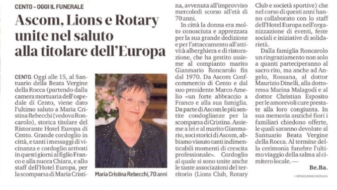 I funerali di Maria Cristina - ROTARY CLUB di CENTO