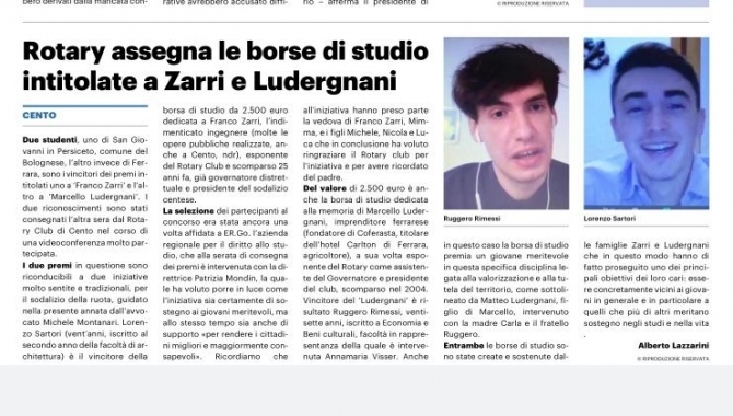 Premi "Zarri" e "Ludergnani" - ROTARY CLUB di CENTO